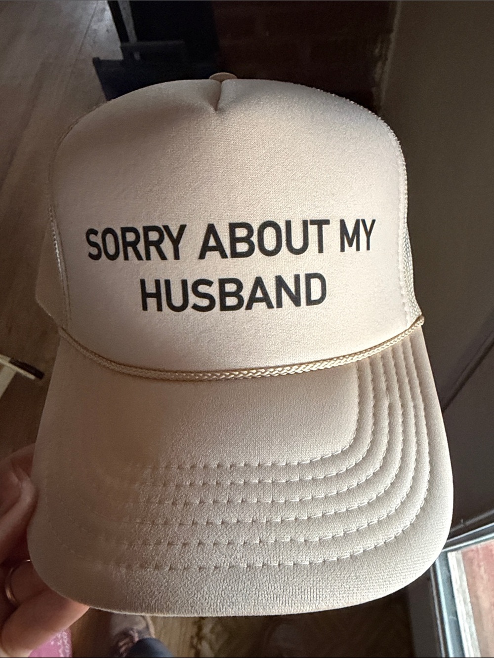 Beige Trucker Hat 'Sorry About My Husband'